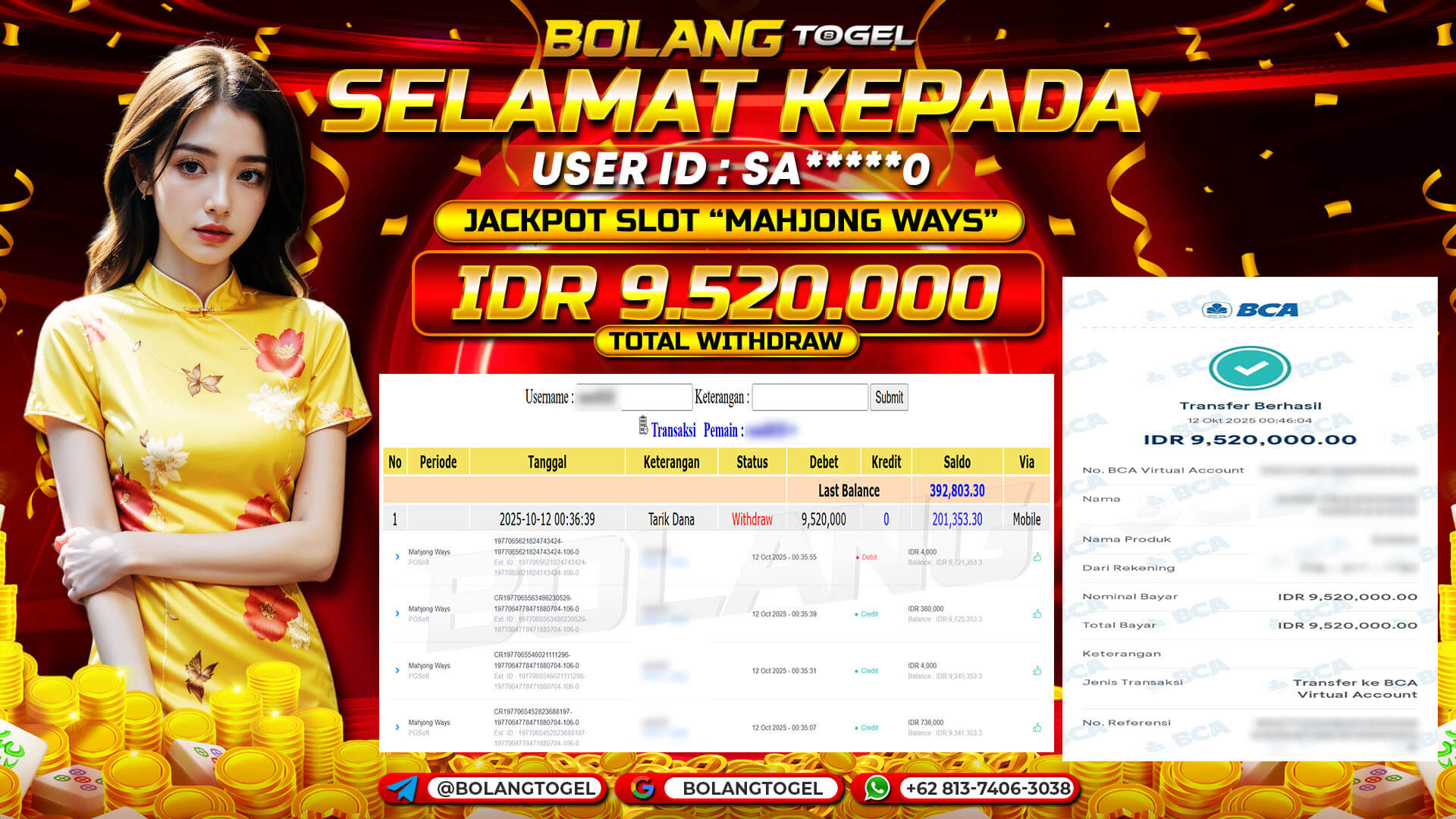 Bukti jackpot SLOT MAHJONG WAYS BOLANGTOGEL - gambar 1